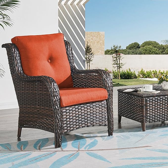 Patio Cushions for Outdoor Furniture - 22×24 Inches High Back and Deep Seating Outdoor Cushion for Patio Chairs Sofa Couch Loveseat Water Resistant(Orange/1 Set/Button)