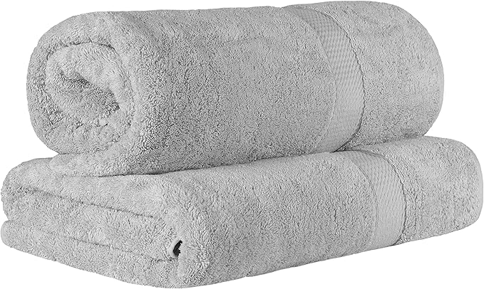 BLUENILEMILLS Premium Towel Collection, Egyptian Cotton Towels for Shower and Bathroom 2-Piece Bath Sheet Set, 34" x 68", Silver by Blue Nile Mills