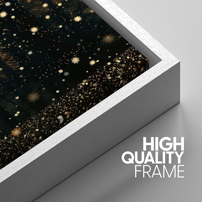 SIGNWIN Framed Wall Art Print Set Enchanted Forest with Fireflies Magical Night Woodland Photography Modern Art Closeup Relax/Calm Dark for Living Room, Bedroom, Office - 24"x36"x3 White
