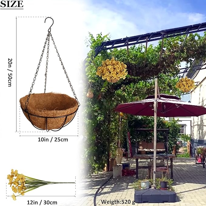 BIHRTC Artificial Hanging Plants Flowers Faux Autumn Yellow Morning Glory Look Real Orange Daisy Flowers Hang Planter for Porch Patio Balcony Home Outside Garden Decoration