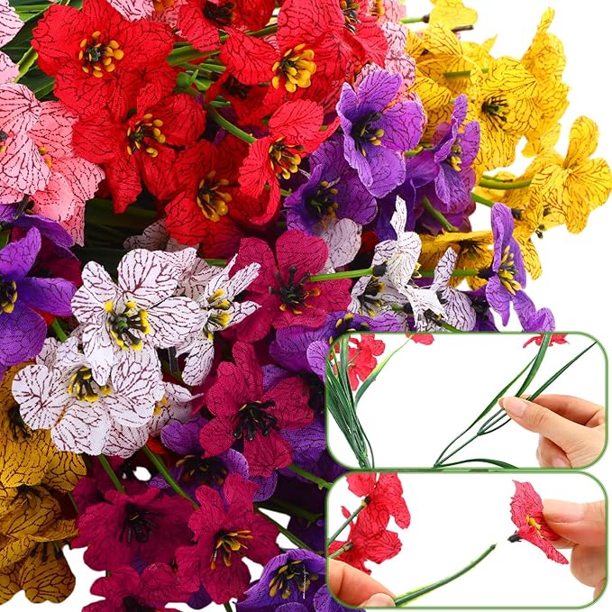 Zeyune 56 Bundles Artificial Flowers Fake UV Resistant for Outdoor Plastic Greenery Shrubs Plants No Fade Faux Flower for Garden Porch Patio Window Wedding Party Decor(6 Mixed Colors,Bright)
