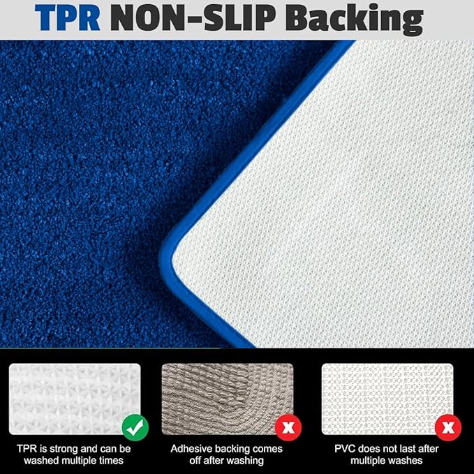 YHF Bathroom Rugs 17" X 24", Extra Thick & Soft Microfiber Shaggy, Machine Washable Bath Mats, Absorbent Bath Rugs, Non-Slip Rubber Backing Bath Mat for Bathroom Floor, Tub and Shower, Royal Blue
