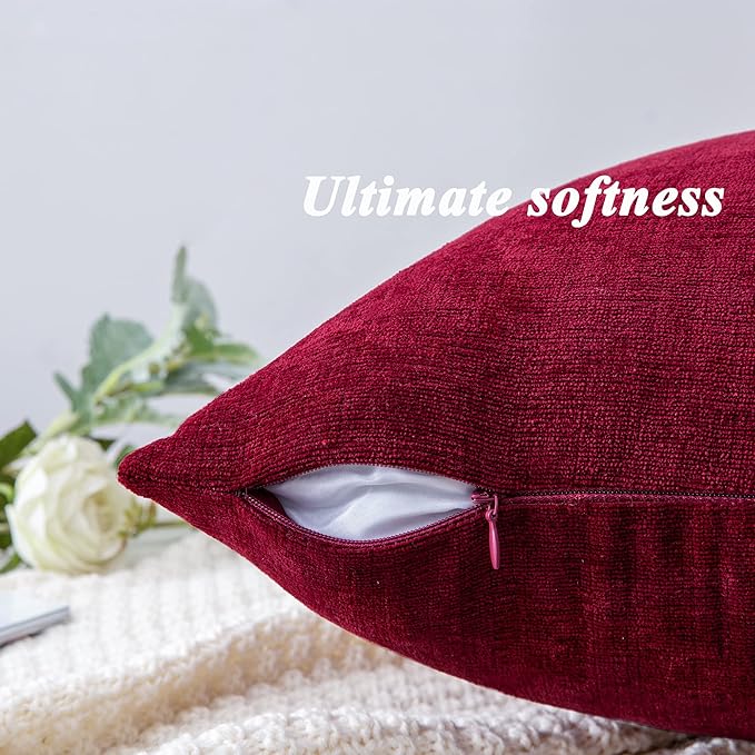 GAWAMAY Decorative Square Throw Pillow Covers 22"x22" Inch Set of 2, Super Soft Chenille Pillows Farmhouse Fall Pillowcase for Living Room Bedroom Sofa Couch Cushion Cover Burgundy Red 55x55cm