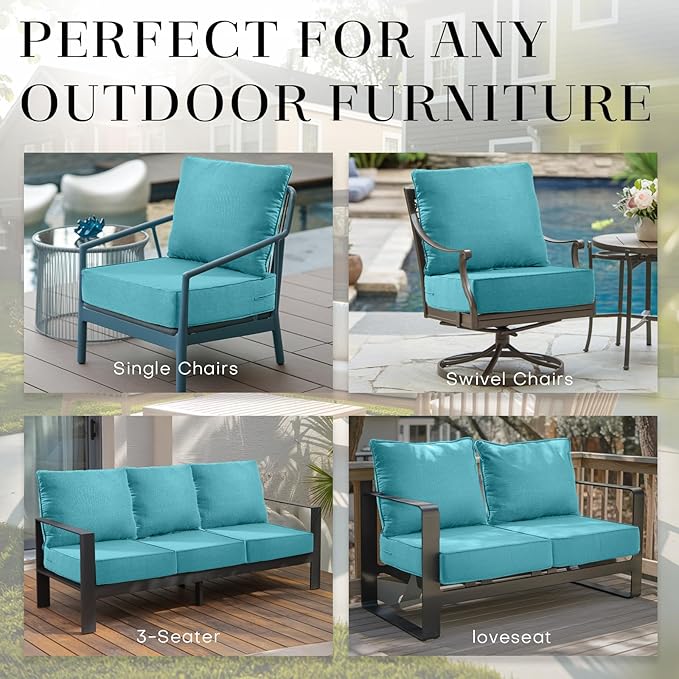 Patio Cushions for Outdoor Furniture - 24×24 Inches High Back and Deep Seating Outdoor Cushion for Patio Chairs Sofa Couch Loveseat Water Resistant(Teal/1 Set/No Button)