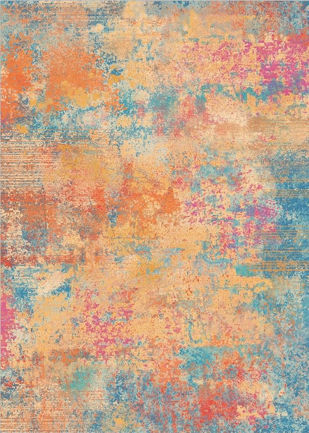 GENIMO 8x10 Washable Area Rugs for Living Room Bedroom, Modern Abstract Low Pile Soft Non Slip Rug, Contemporary Indoor Floor Carpet Cover for Dining Room Kitchen, Coral Orange