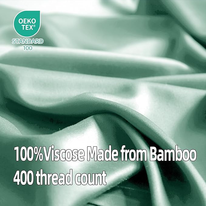 EVERLY Twin Sheets Set,Luxuriously 400 Thread Count Organic Viscose Derived from Bamboo Bed Sheet,Cooling Sheets for Twin Size 3 Piece Deep Pockets Bedding Sheets &Pillowcases-Water Green