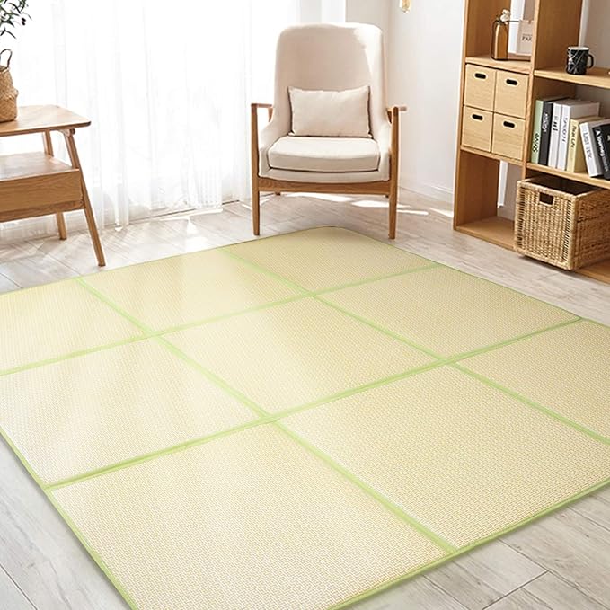 MYOYAY Large Japanese Tatami Mat 71x 71in Large Summer Breathable Sleeping Mat Foldable Rattan Floor Mat Non-Slip Memory Foam Stitching Carpet Crawling Mats Living Room Bedroom Playroom Yoga