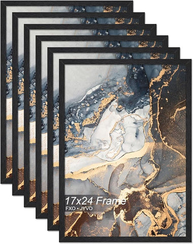 Engineered Wood 17x24 Picture Frame Set of 6, Black Frame for 17 x 24 Inch Picture Poster Photo, Light Weight 17 by 24 Frame with Wood-grain for Wall - 6 Pack/Black/17 x24