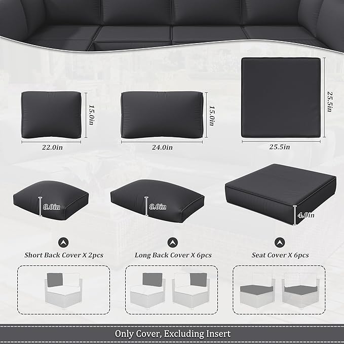 14 Pcs Outdoor Cushion Slipcovers Outdoor Patio Cushion Covers Replacement Waterproof with Zipper for Outdoor Furniture, Patio Sofa Couch 3 Sizes, Covers Only