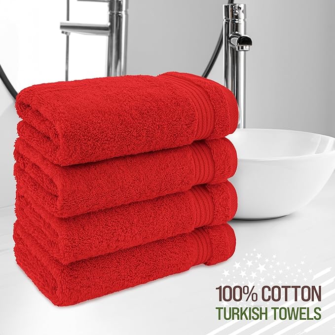 American Veteran Towel, Hand Towels for Bathroom Set of 4, 100% Cotton Turkish Hand Towel Sets Clearance Prime, Soft Drying Hand Face Towels, Red Hand Towels