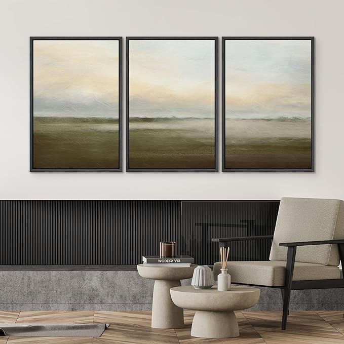 SIGNWIN Framed Canvas Print Wall Art Set Pastel Sunset Country Farmland Landscape Nature Abstract Illustrations Decorative Nordic Rustic for Living Room, Bedroom, Office - 24"x36"x3 Black