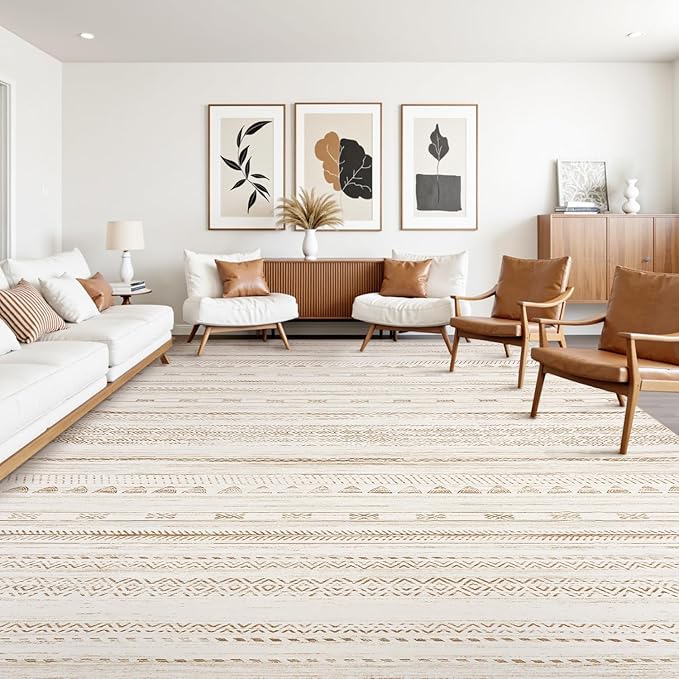 10x14 Area Rugs for Living Room Machine Washable Rug Distressed Indoor Carpet Neutral Moroccan Boho Rug Ultra Soft Area Rug for Bedroom Dining Room Playroom Office, Brown