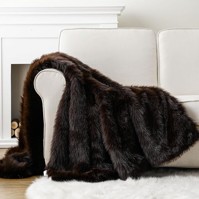 BATTILO HOME Luxury Fluffy Brown Faux Fur Throw Blanket, Cozy Warm Fur Blanket for Couch, Sofa, Chair, Bed, Plush Fuzzy Fur Throws with Long Pile, 50"x60"