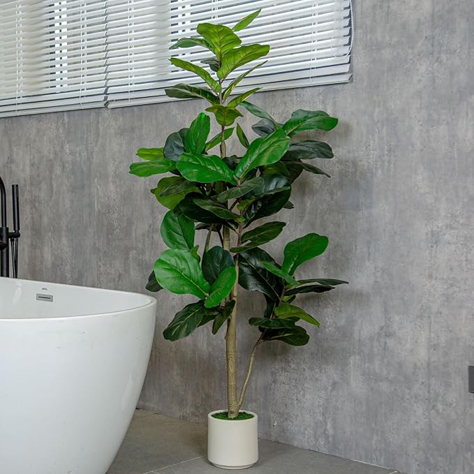 6FT Fiddle Leaf Fig Artificial Tree with White Planter Pot,Faux Floor Plant, Indoor and Outdoor Fake Plants for Home Office Decor