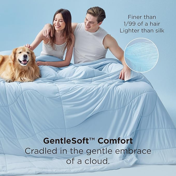 Bedsure Cooling Comforter Queen Size - Cooling Blankets for Hot Sleepers, Lightweight Comforter for Summer with Dual-Sided Cool Tech, Soft Breathable Cold Blanket for Sleeping, Blue, 88x88 Inches