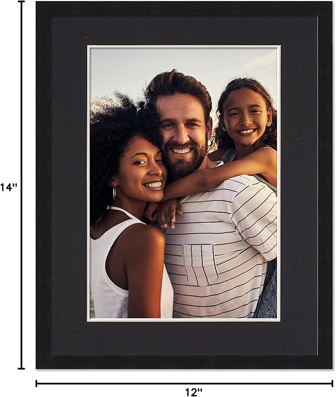 12x14 Frame with Mat - Black 14x16 Frame Wood Made to Display Print or Poster Measuring 12 x 14 Inches with Black Photo Mat