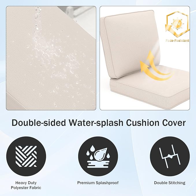 Outdoor Chair Cushions 23" x 24" x 4", Patio Deep Seat Replacement Cushions Set with Zippered Removable Cover, Weather-Resistant Olefin Fabric for Garden Chair Sofa Couch, Set of 3, Beige