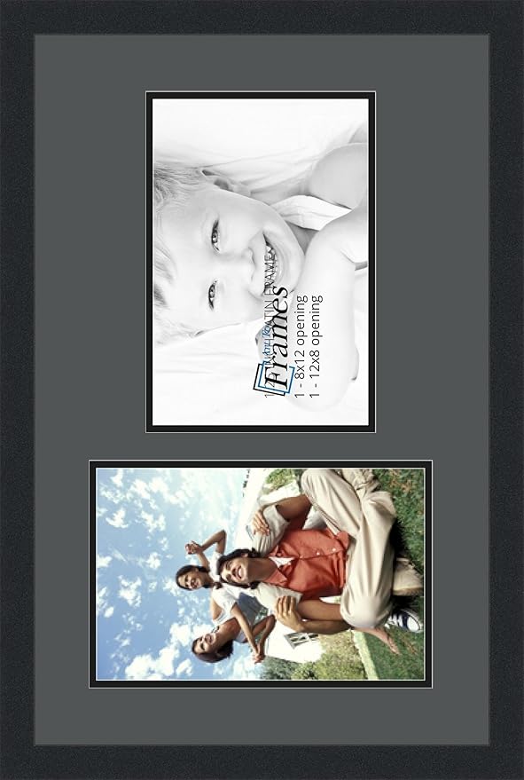 ArtToFrames Collage Photo Frame Double Mat with 2 - 8x12 Openings and Satin Black Frame
