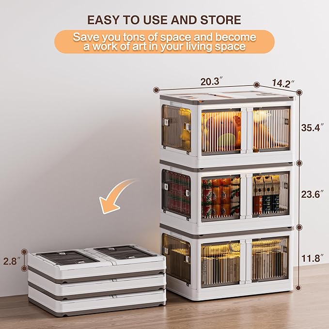148QT Large Bins Storage with Lids, 36.9 Gal 3 Tier Plastic Stackable Storage Bins with Doors & Wheels, 5-Open Ways Collapsible Storage Bins for Closet Organizers and Storage-Room Office Livingroom
