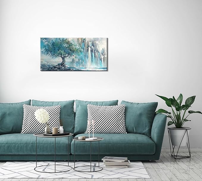 Turquoise Mountains and Tree Wall Art Decor Artwork for Bedroom (20x40 Inches)