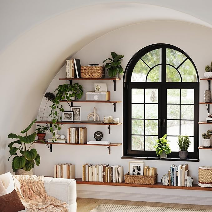 DINZI LVJ Long Wall Shelves, 55.1" Large Floating Shelves Set of 2, Wide Display Shelf Wall Mounted with Brackets, Easy Hanging for Living Room, Toilet, Office, Bedroom, Rustic Brown