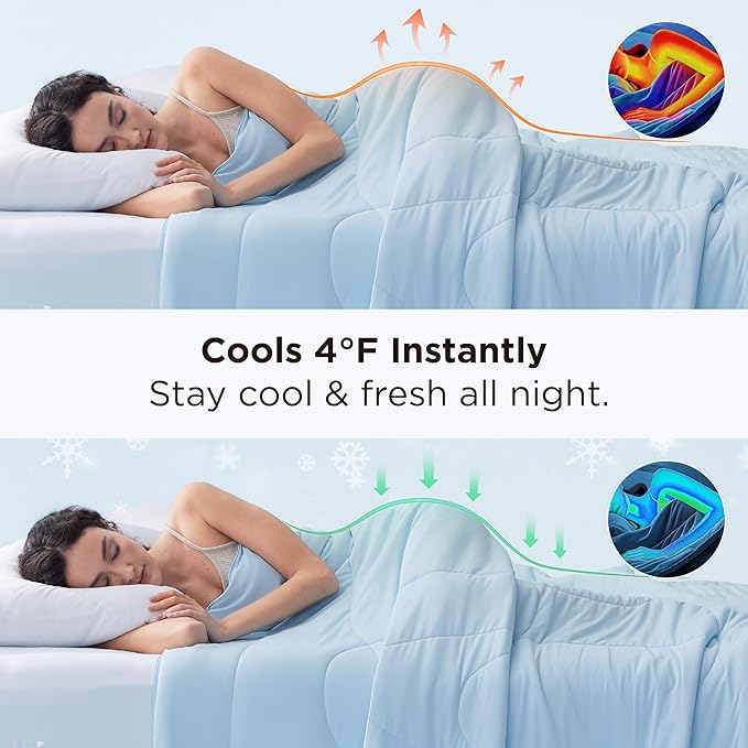 Bedsure Cooling Comforter King Size - Cooling Blankets for Hot Sleepers, Lightweight Comforter for Summer with Dual-Sided Cool Tech, Soft Breathable Cold Blanket for Sleeping, Blue, 102x90 Inches