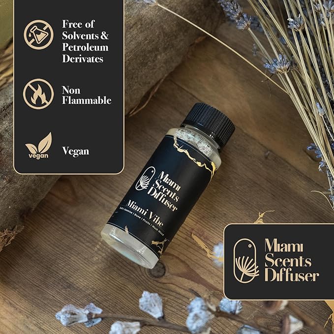 Miami Vibe Scent Inspired by Fontainebleau Hotel 4 Fl Oz - 120 ml Essential Oils Aroma for Home Office Diffuser Luxury Fragance Refill Aromatherapy Fresh Blend of Jasmine, Dune, Fruits and Musk Wood.