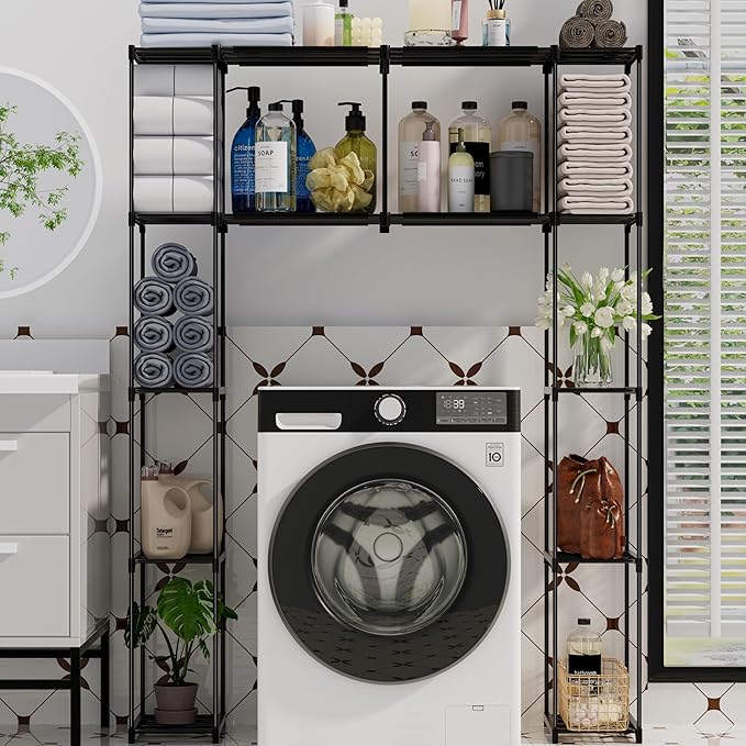 PPN Over-The-Toilet Storage Cabinet Premium Bathroom Organizers Solution for Small Spaces Black Bathroom Shelf Accessories Freestanding Shelves Towel Storage and Decorative Shelving Units Large