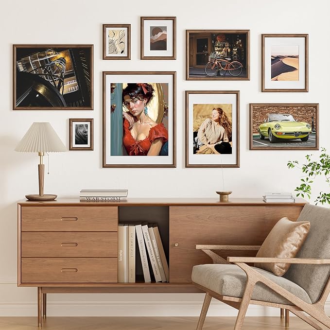 13x19 Picture Frame, USA-Sourced Walnut Wood Frame with Tempered Glass, Display 11x14 with Mat or 13x19 Without Mat, 13 by 19 Photo Frame for Vertical & Horizontal Display, Handcrafted, 1 Pack