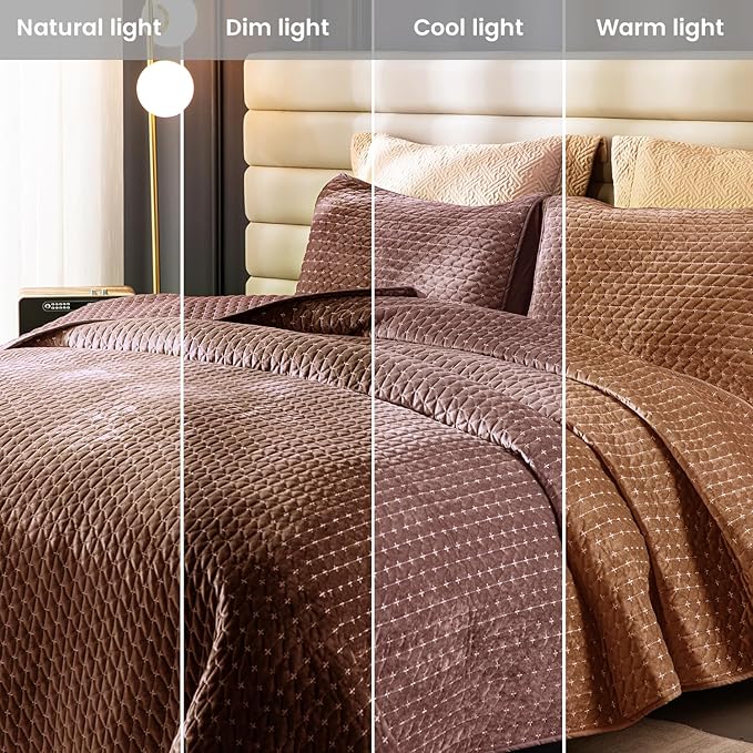 Velvet Quilt Twin Size,Lightweight Velvet Comforter Set,Luxurious Bedspread Coverlet with Brushed Back,Ultra Soft Cozy Warm for All Season,Brick red,Twin