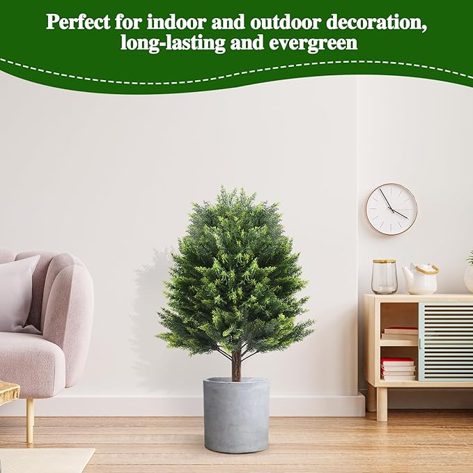 Set of 2 Pack Large Artificial Plants Cypress Topiary Tree, 39" Tall Outdoor Simulated Bushes UV Resistant with Ground Spike, Faux Cedar Shrubs for Outside, Front Porch, Home Garden Decor