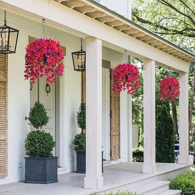 Ivydale Artificial Faux Hanging Flowers Plant Baskets for Outdoors Decoration, Fake Hibiscus UV Resistance Realistic Silk Flower for Outside Home Patio Porch Balcony Garden Wedding, Mix
