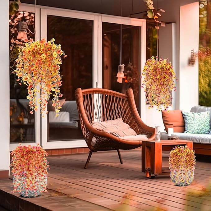 Hoteam 12 Pack Artificial Fall Hanging Flowers Plants for Outdoors Autumn 30 Inch UV Resistant Fake Plastic Faux Plants Bulk for Planter Porch Patio Yard Garden Wedding Wall Indoor