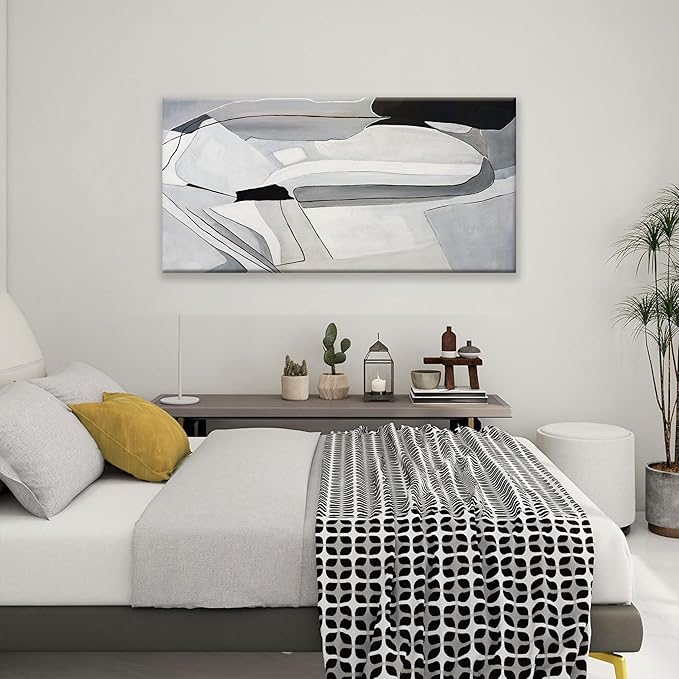 TAIJXAGSG Canvas Art Wall Decor Abstract Wall Art For Living Room Modern Canvas Abstract Wall Decor Prints Pictures For Wall White Wall Art For Hotel Home Wall Decor 24x48 Inch