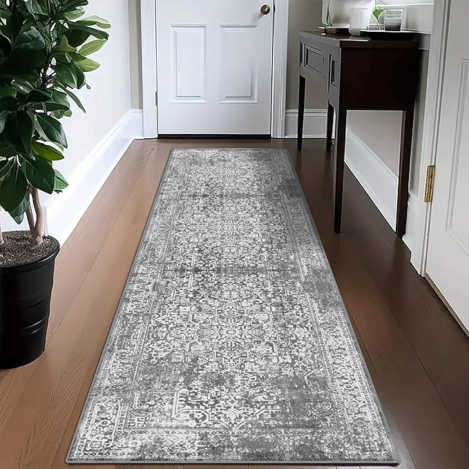 vivorug Runner Rug 2'x8' Vintage Washable Non-Slip Runners for Hallways Kitchen Entryway Laundry Room Carpet Hallway Runner Grey