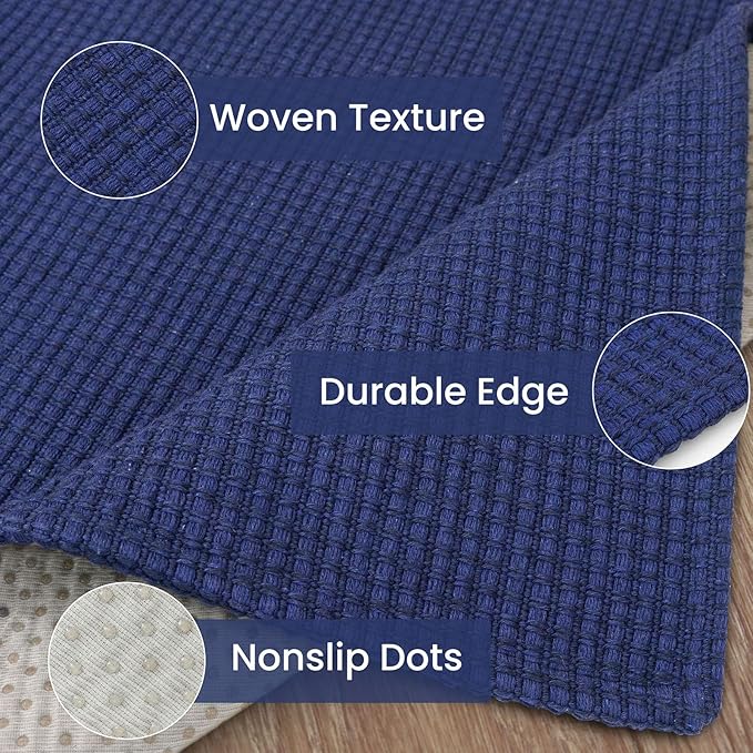 IOHOUZE Washable Runner Rug 2.6x8 Non Slip Rubber Backed Wide Hallway Runner Entryway Runner Indoor, Kitchen Rugs Woven Cotton Floor Carpet for Hall Entrance Bedroom, Royal Blue/Navy