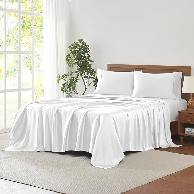 Modern Threads 100% Tencel Lyocell 4-Piece Sheet Set, 400 Thread Count Luxury Bedding, White, King