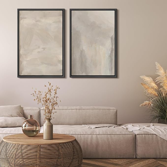 MUDECOR Framed Canvas Print Wall Art Abstract Neutral Tones Minimalist Earthy Color Palette Illustrations Modern Art Decorative Chic for Living Room, Bedroom, Office - 16"x24"x2 Black