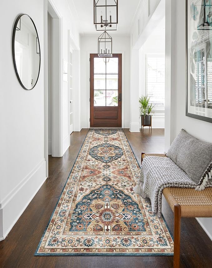 vivorug Runner Rug 2x10 Machine Washable Rug with Non-Slip Backing, Ideal for Kitchen Hallway Entryway Laundry Room - Vintage, Durable, Easy Clean, Low Pile Carpet Runner Beige