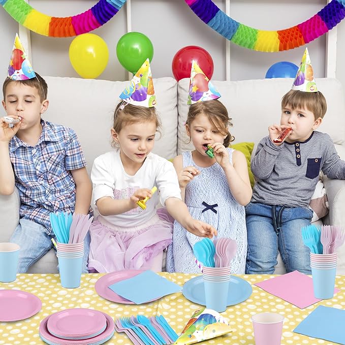 durony 216 Pieces Baby Gender Reveal Party Tableware Set Serves 24 Guests Pink Blue Paper Plates Boy or Girl Gender Reveal Plates Napkins Paper Cup Cutlery for 1st Birthday and Baby Shower Decorations