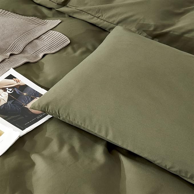 Wellboo Olive Green Comforter Sets Full Size Solid Dark Color Bedding Set Cotton Plain Army Soft Cozy Quilts Women Men Grass Green Blankets Modern Minimalist Hunter Green Bedding