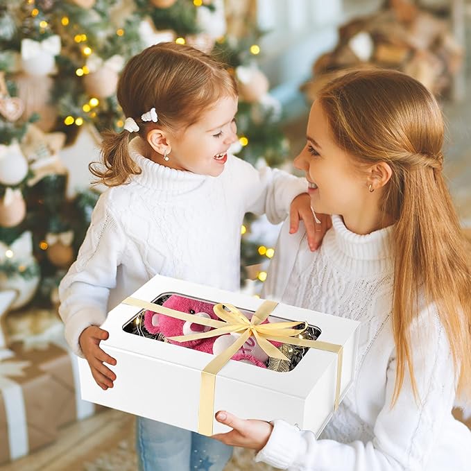 White Large Gift Box with Window, 13.5"x9"x4.3" Bridesmaid Box for Gifts Giving,Birthday Gift Boxe with Magnetic,Closure Lid Gift Boxs for Presents,Cute Box,Luxury for Gift Packaging,Gift Boxes for Wrapping Gifts