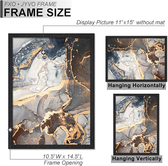 Engineered Wood 11x15 Picture Frame, Black Frame for 11 x 15 Inch Picture Poster Photo, Light Weight 11 by 15 Frame with Wood-grain for Wall - 1 Pack/Black/11 x15