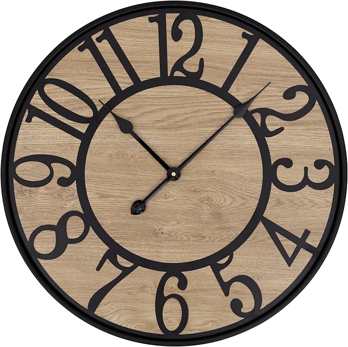 LEIKE Large Wall Clocks Living Room Decor,Non Ticking Silent,Battery Operated Small Round Modern Wood Wall Clock for Bedroom,Kitchen,Farmhouse,Office Vintage Home Decor-24-Arabic Number