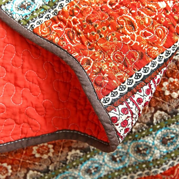 NEWLAKE Quilt Throw Blanket with Classical Floral Patchwork, Orange Jacquard, 60X78 Inch