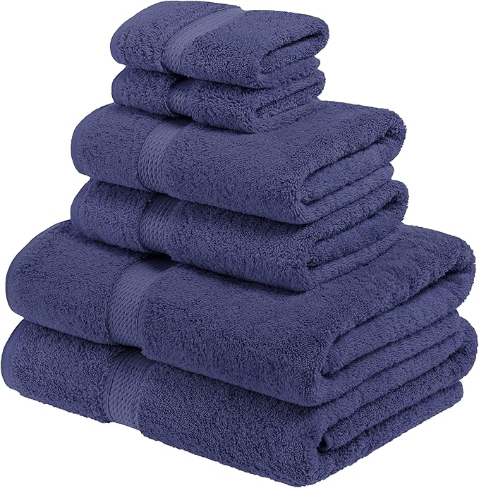 BLUENILEMILLS Premium Towel Collection, Egyptian Cotton Towels for Shower and Bathroom Assorted 6-Piece Towel Set, 30" x 55", 20" x 30", 13" x 13", Navy Blue by Blue Nile Mills