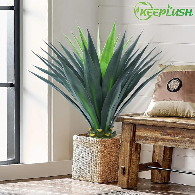 3ft Artificial Agave Plant, 38 Inch Tall Faux Agave Plants in Black Pot, Fake Floor Plant Outdoor Indoor for Front Porch Patio Home Office Door Step Hotel Desert Style Decor 1PCS
