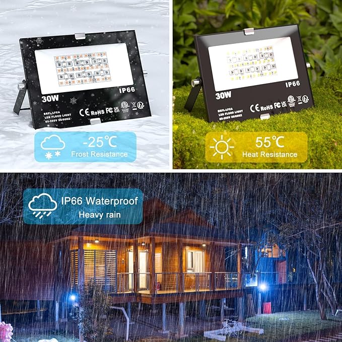 LED Flood Lights RGB Color Changing 300W Equivalent Outdoor, 30W Bluetooth Smart RGB Floodlight APP Control, 2700K&16 Million Colors for Garden Stage Lighting 4 Pack with Metal Ground Spikes Stakes