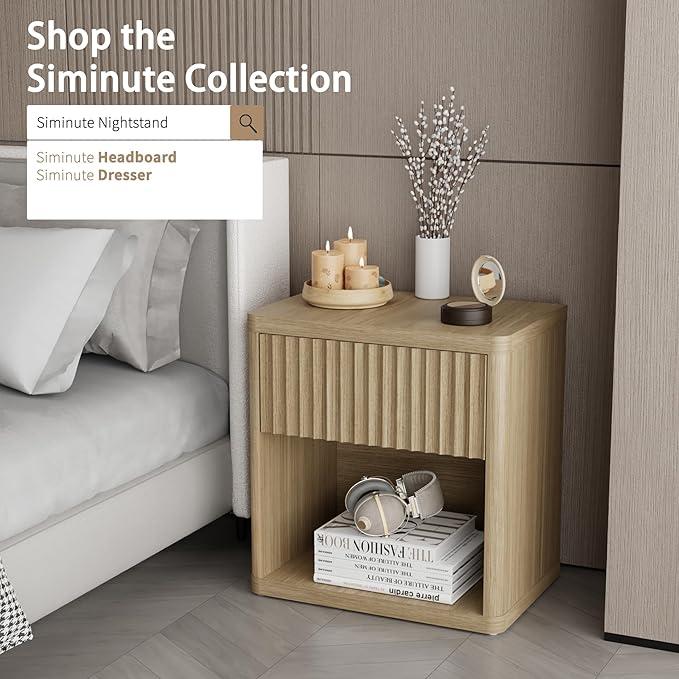 Large Modern Nightstand with Drawer Storage 22.8Inch Wide Fluted Bedside Table End Table for Bedroom, Living Room, Sofa, Couch, Home Office，Mid Century Bed Stands(1Pieces)