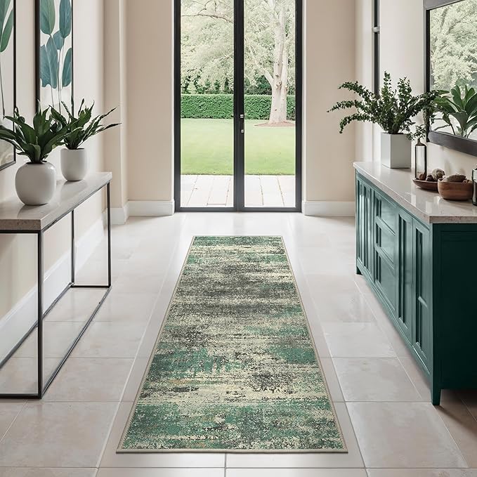 GENIMO Runners for Hallways，2x6 Washable Runner Rug Non-Slip, Long Runner Rugs with Rubber Backing, Low Pile Lightweight Rugs for Kitchen, Bedroom, Bathroom, Entryway, Sage Green